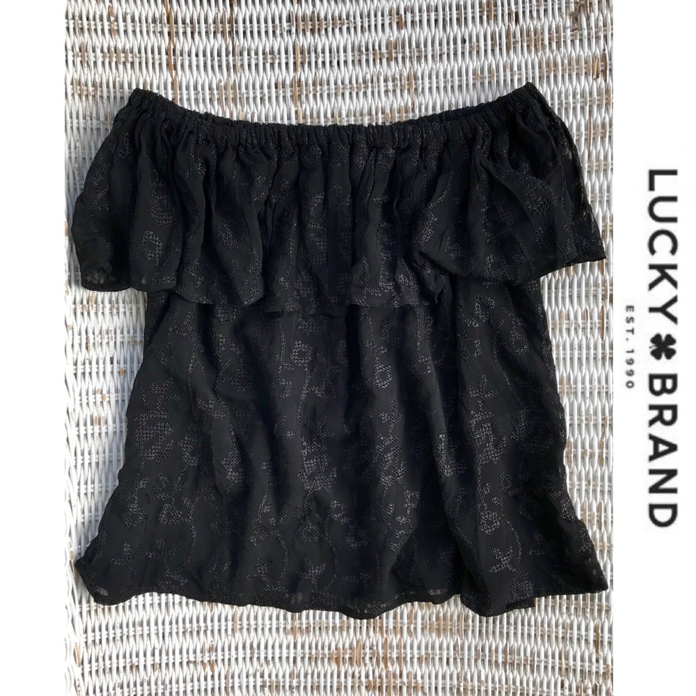 NWOT {Lucky Brand} Off-Shoulder Flowy Black Top • Size M - Picture 7 of 7